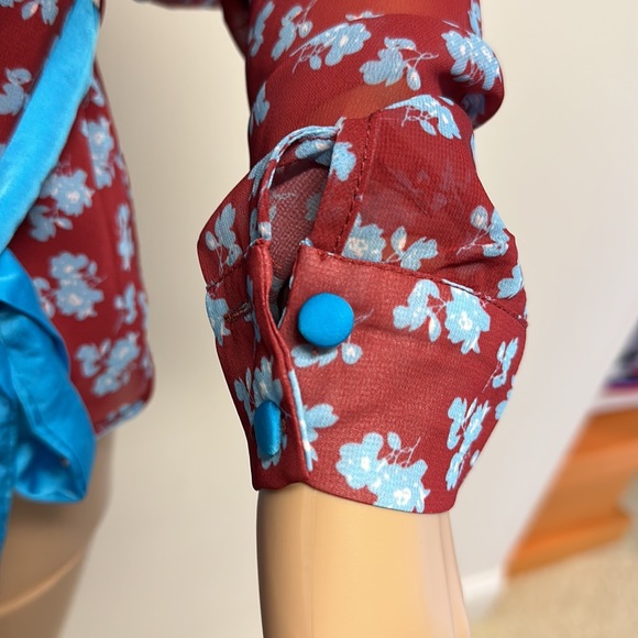 NWOT Lost Ink Puffed Long Sleeve Mock Wrap Blouse with Belt size XS - Picture 5 of 12